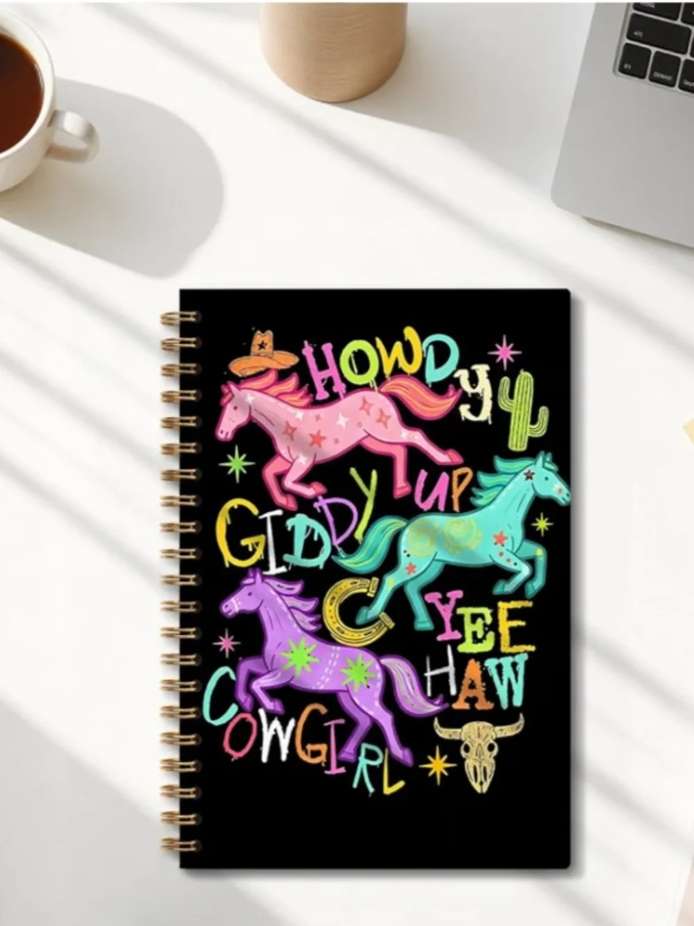 Neon Cowgirl Horses Spiral Notebook